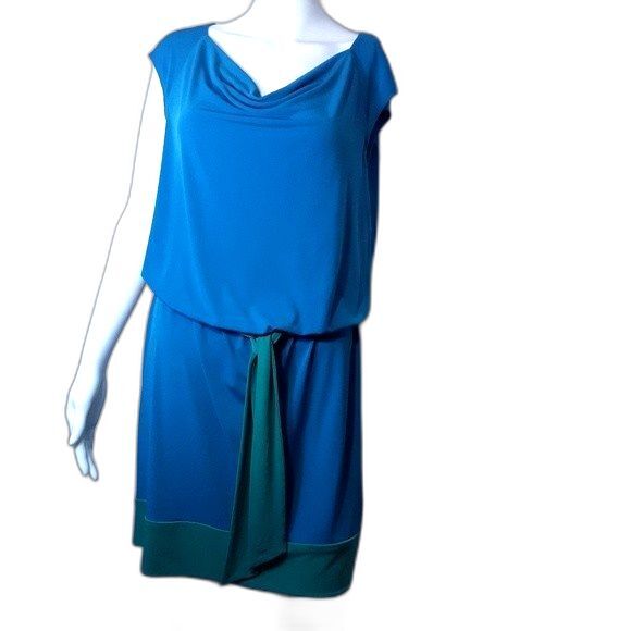 laundry by design blue green mini dress m colorblock mod summer dress - Picture 1 of 7